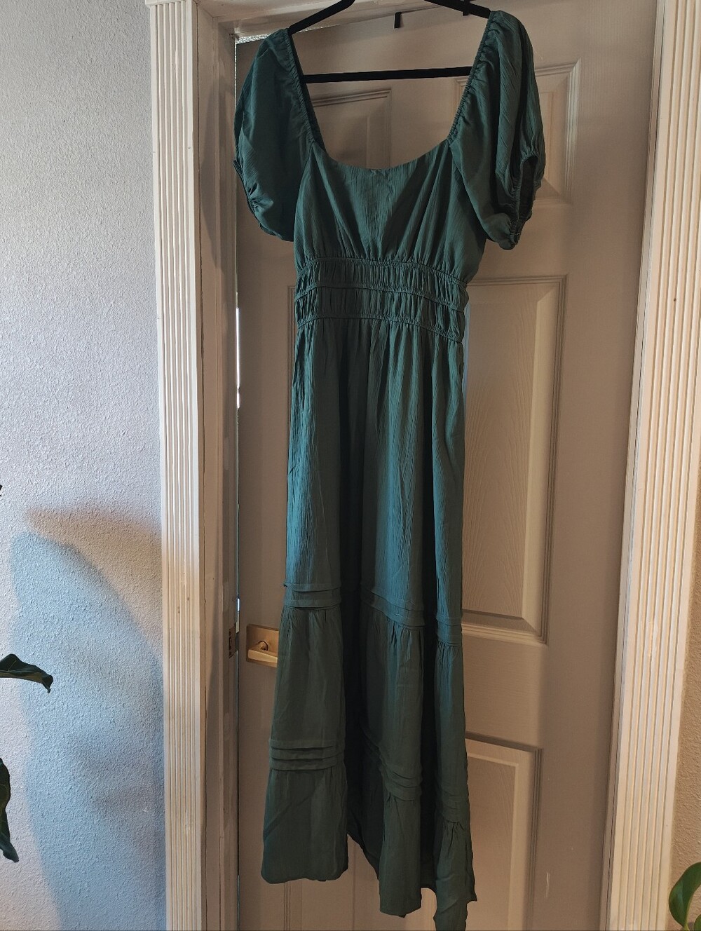 Women's Teal Puff-Sleeve Maxi Dress with Smocked Waist